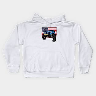 Jeep with American Flag - Light Blue Essential Kids Hoodie